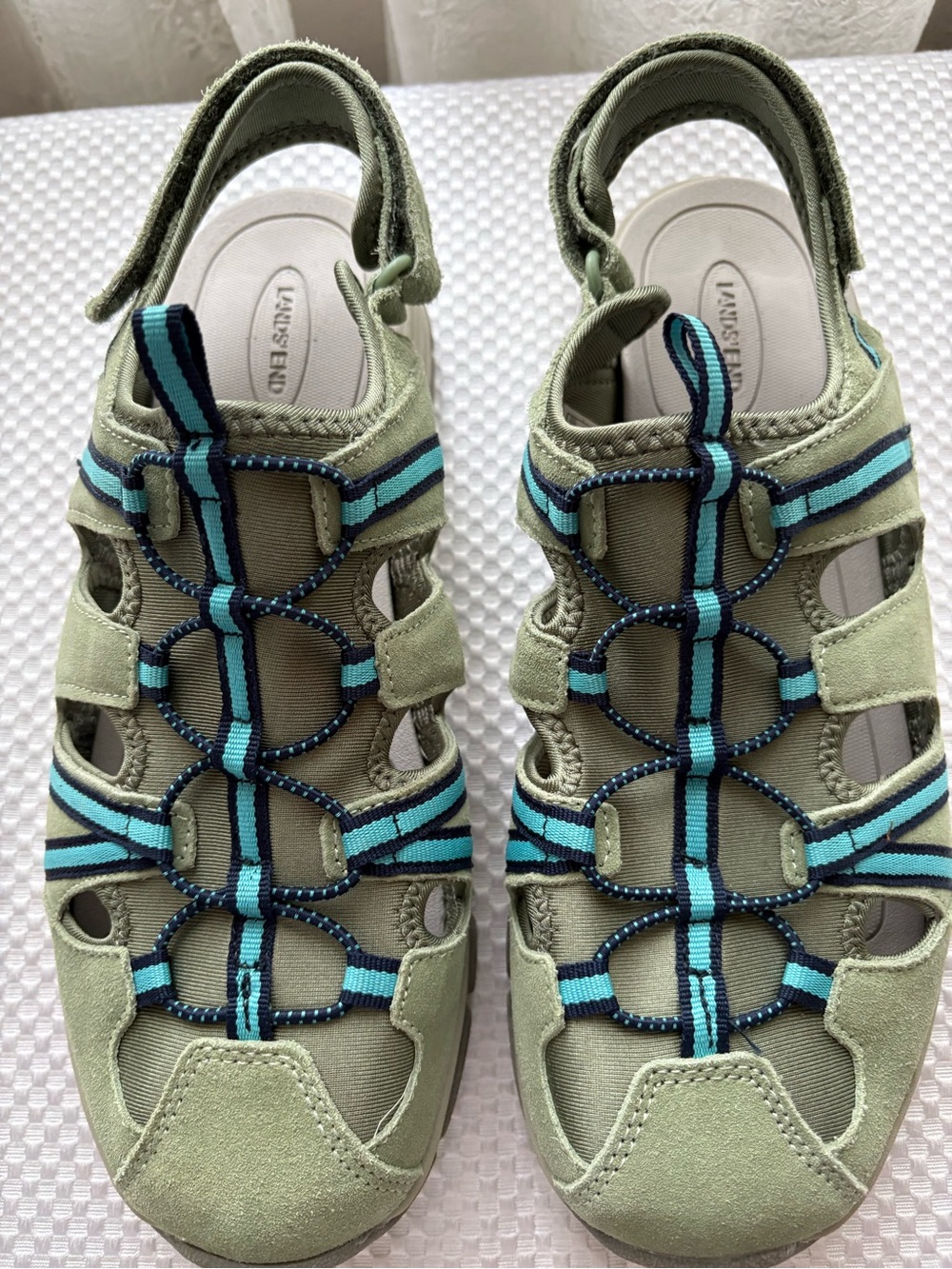 Lands' End Olive Green Sandals with Teal Straps